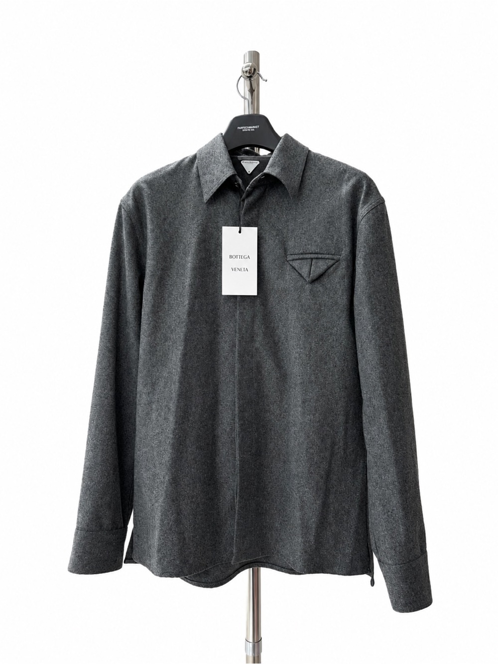 Bottega Veneta Men's Dark Gray Wool Button-Down Shirt